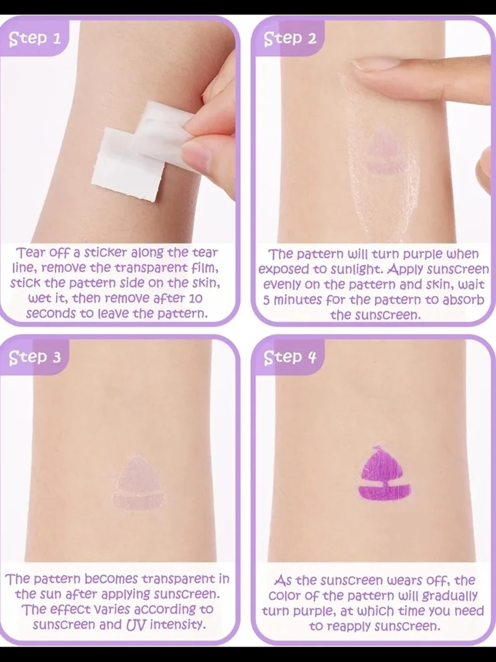 80 Count UV Temporary Tattoos Stickers for Sunscreen - UV Detection